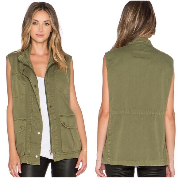 Current/Elliott The Leisure Utility Vest Jacket In Army Green - Picture 1 of 16